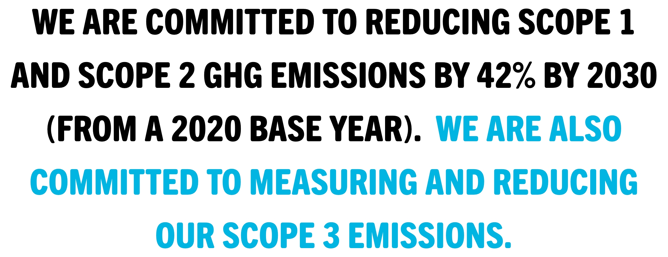We are committed to reducing Scope 1 and Scope 2 GHG emissions to 42% by 2030 from a 2020 base year, in line with the Paris climate agreement. We are also committed to measuring and reducing our Scope 3 emissions.